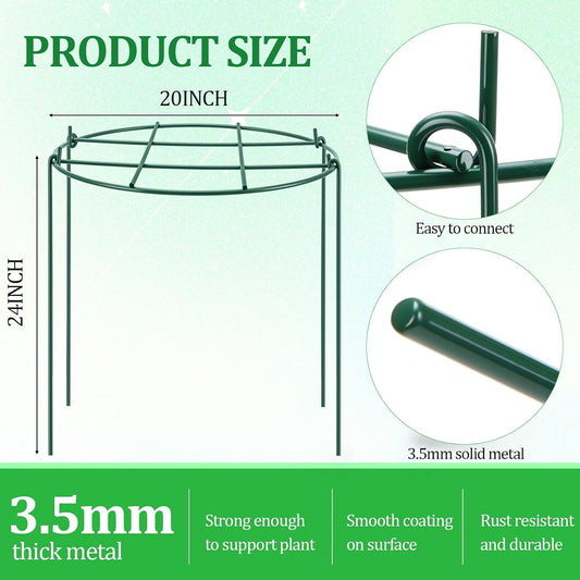 2 Pcs 24" H x 20" D Large Peony Cage and Support Grow Through Plant Supports Round Garden Flower Stake Plants Ring Hoop for Outdoor Floral Tomato Vegetable Improve Planting Success Rate