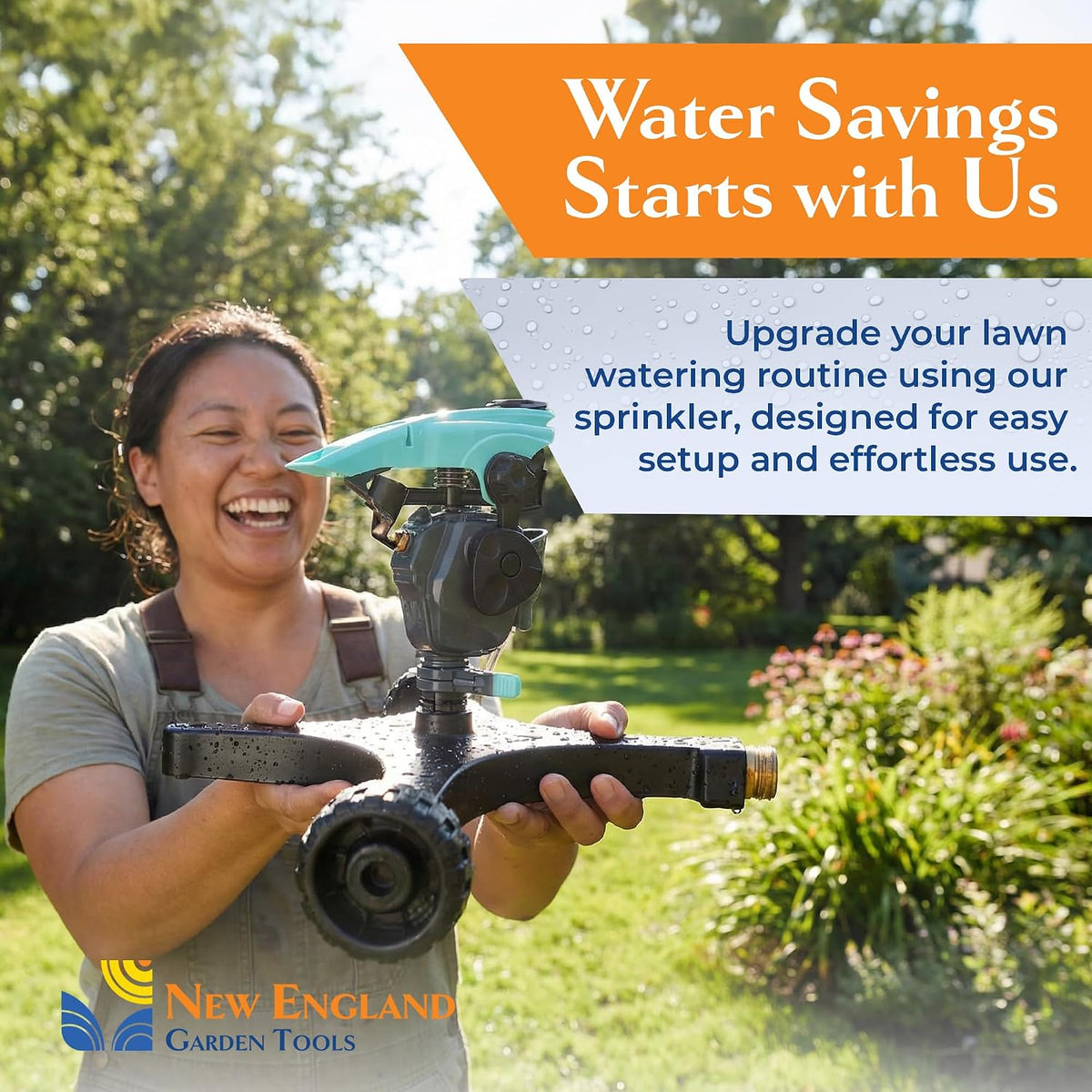 All-new Pulsating Lawn Sprinkler 300011, Impact Sprinkler w/ 70 ft Reach, 360ยฐ Range Gear & Pulsating Mechanism, 3,900 sq ft Lawn & Garden Watering, Metal Base w/Wheels