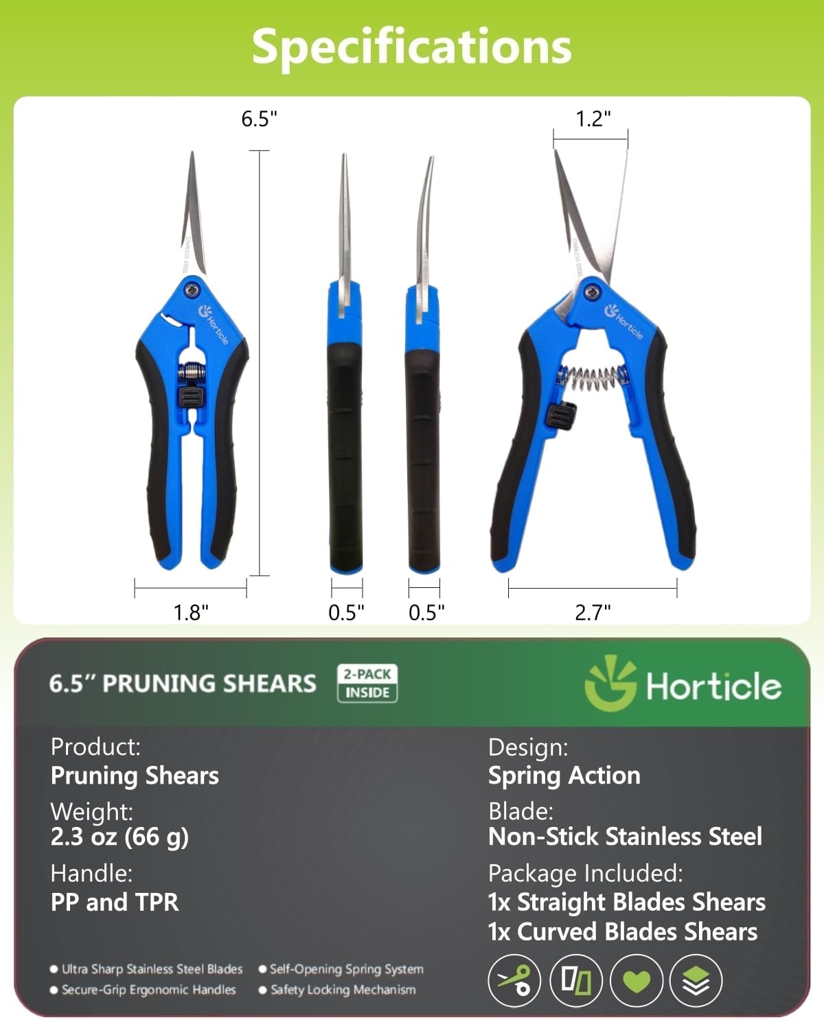 2-Pack 6.5" Garden Scissors Pruning Shears for Detailed Gardening
