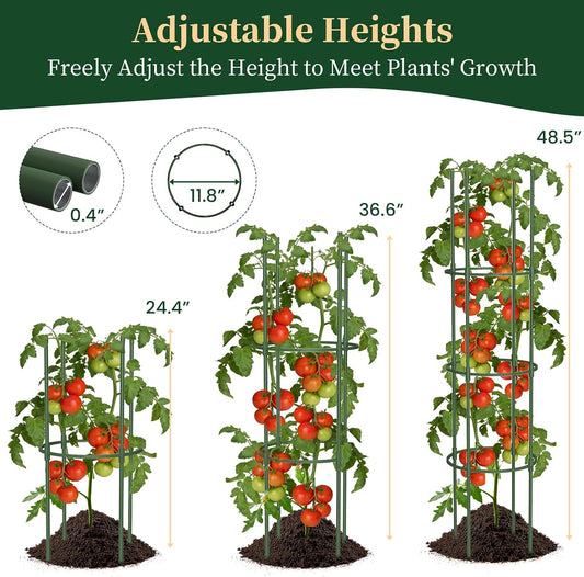 6 Pack Tomato Cages for Garden, 49" Tall Adjustable Heavy Duty Rust Resistant Tomato Trellis, with Upgraded Coupler for Raised Beds & Pots, Plant Stakes and Supports for Climbing Vegetables, Flowers