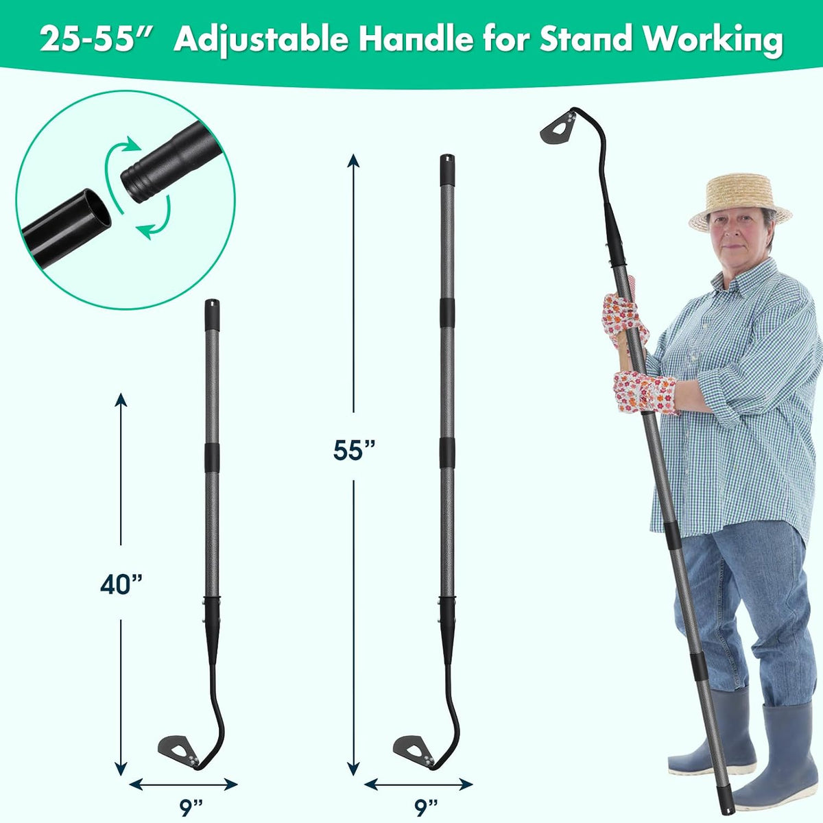 Hoe Garden Tool with 70Inch Long Handle, Heavy Duty Garden Hoes for Weeding Loosening Soil Digging Planting Ridging, Handy Hoe Gardening Tools Weeding Hoe