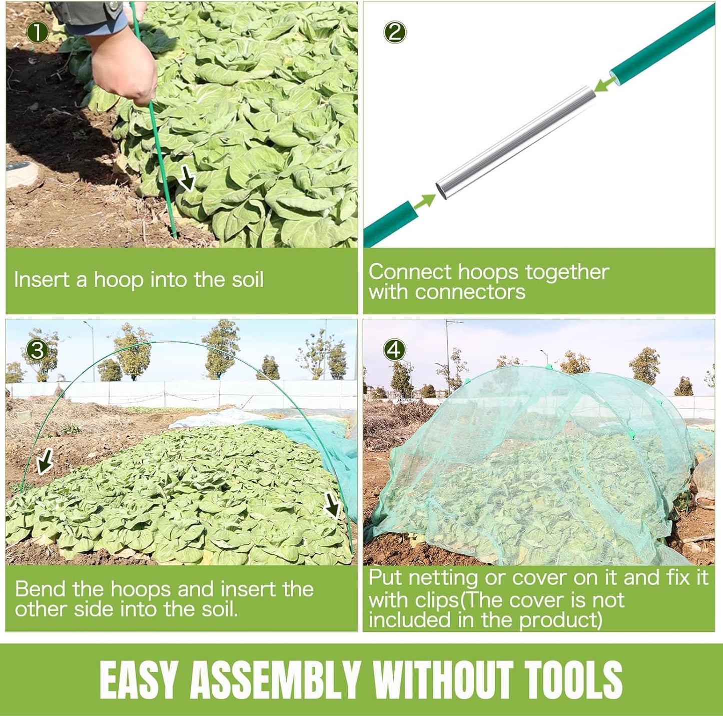 36 Pack 8ft Garden Hoops for Raised Beds, 6 Sets Fiberglass with PVC