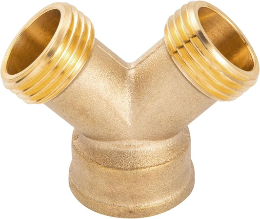 Solid Brass Lead-Free Body Backyard 2 Way Y Valve Garden Hose Connector MHT 3/4 Inch Thread Splitter Adapter,2 Silicone Hose Washers&1 Gasket with Screen&Teflon Tape