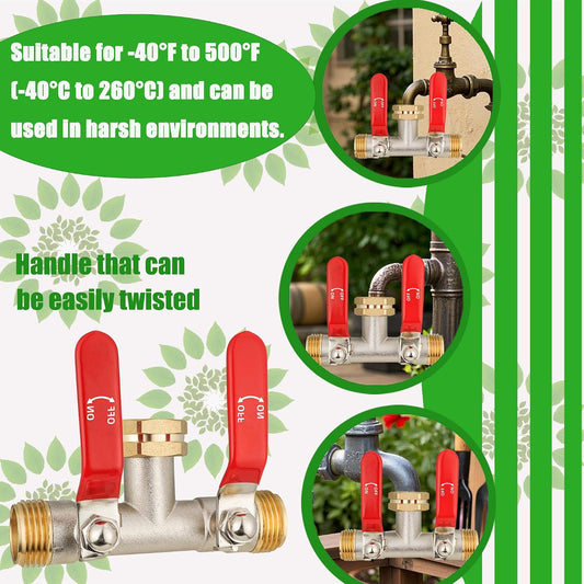 Hose Splitter 2 Way, Garden Hose Splitters, 2 Way Faucet Splitter, Water Spigot Splitter, RV Brass Hose Splitter, Two way Hose Bib Splitter, Double Hose Connector, Hose Valve 3/4 Inch GHT Thread.