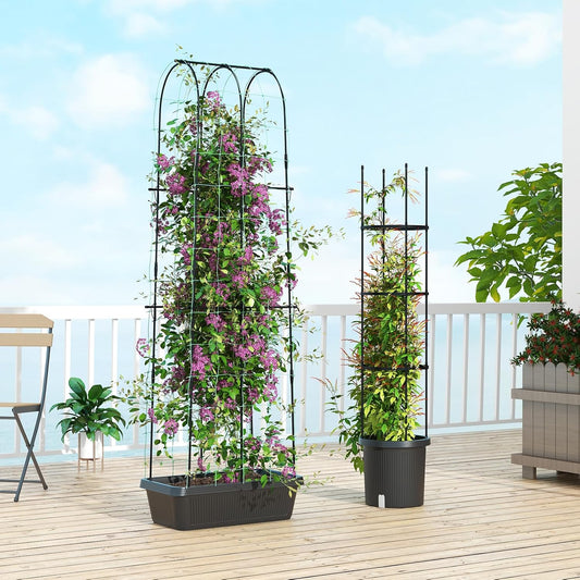 2 Pack Tomato Cage, Metal Garden Trellis w/Adjustable Height & Self-Watering System for Vines Potted Plants Vegetables, Tall Plant Support Tomato Trellis w/Planter Box