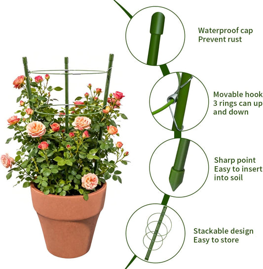 4 Pack Tomato Cage for Garden Plant Support, 18 inches Small Tomato Cages Tomato Trellis with Adjustable Rings, Plant Stakes for Peony Support, Tomato Stakes Rings for Climbing Plants