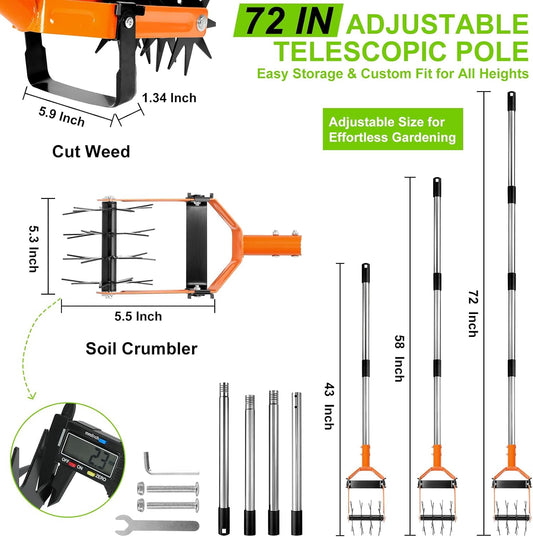 YIAD Rotary Cultivator Garden Tiller, 72" Stainless Steel Hand Tool