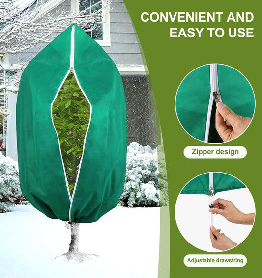 Plant Covers Freeze Protection, 4 Pack Frost Cloths with Zipper Drawstring (31.5" x 47.3"), Reusable Garden Fruit Tree Shrub Potted Protection Cover Bags Blanket for Winter Outdoor Frost Cold Weather