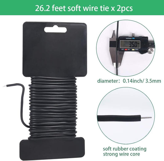 3.5mm Garden Ties, Reusable Plant Twist Tie Black Heavy Duty Soft Plant Wire for Gardening, Home, Office (52.5 Feet)