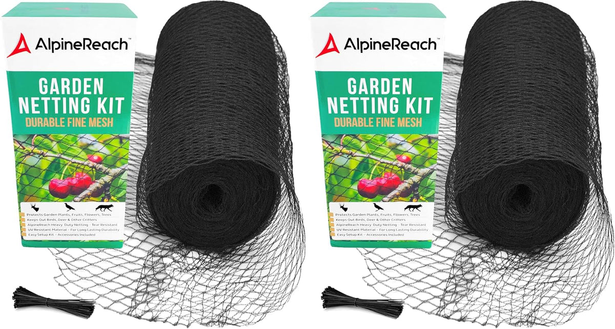Garden Netting 7.5 x 65 ft Heavy Duty Bird Net, Deer, Plant Protection Extra Strong Woven Mesh, Reusable Kit with Zip Ties, Animal Fencing for Fruits Trees, Black