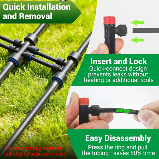 100FT Drip Irrigation Kit, 30 Adjustable Emitters, Quick Connect System