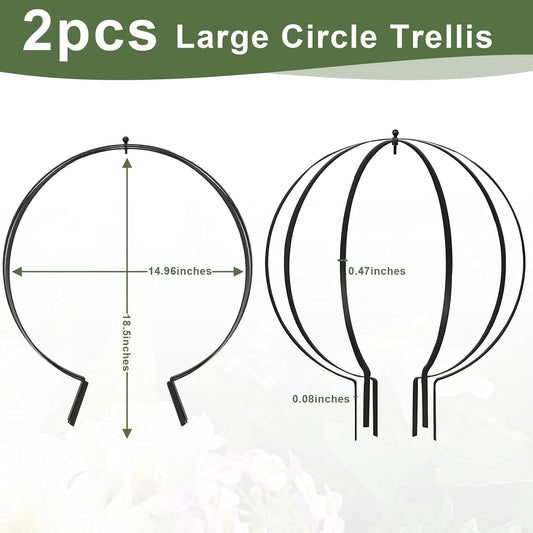 Metal Circle Trellis, Garden Sculpture Globe Topiary for Climbing Plants Outdoor Potted Round Planter Trellis Black Décor Garden Ornament for Patio Doorway Home Urn Filler-18.5"x14.96", 2Pack