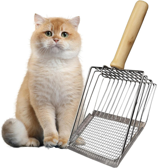 Cat Litter Scoop, Premium Kitty Shovel with Hook and Hole, Metal Sifter Scooper Stainless Steel for Easy Cleaning, Durable and Heavy Duty, Odor-Free for Litter Box (Only Scoop)