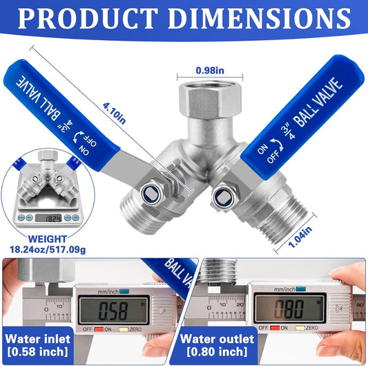 304 Stainless Steel Garden Hose Splitter 2 Way Heavy Duty Garden Hose Y Splitter, 3/4" GHT Water Hose Splitter 2 Way, Full Flow Garden Hose Splitter Adapter With Wrench