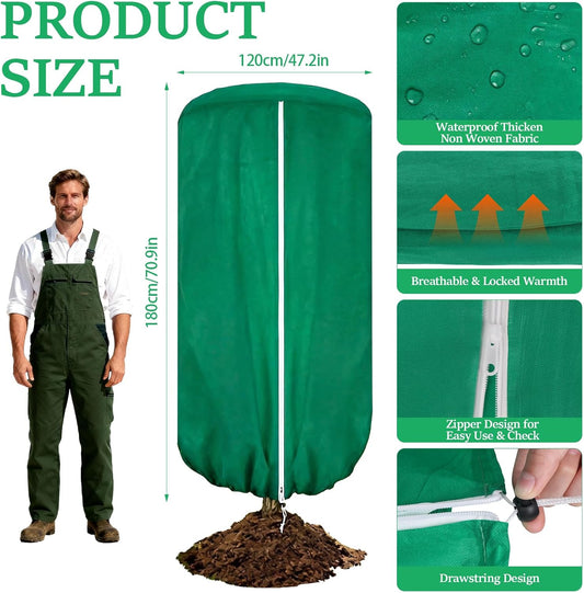 2 Pcs 47"×71" Large Rounded Top Winter Plant Freeze Protection Covers with Zipper & Drawstring, Non-Woven Frost Cloth Plant Freeze Protection,Frost Blankets for Outdoor Shrub Bush Fruit Tree