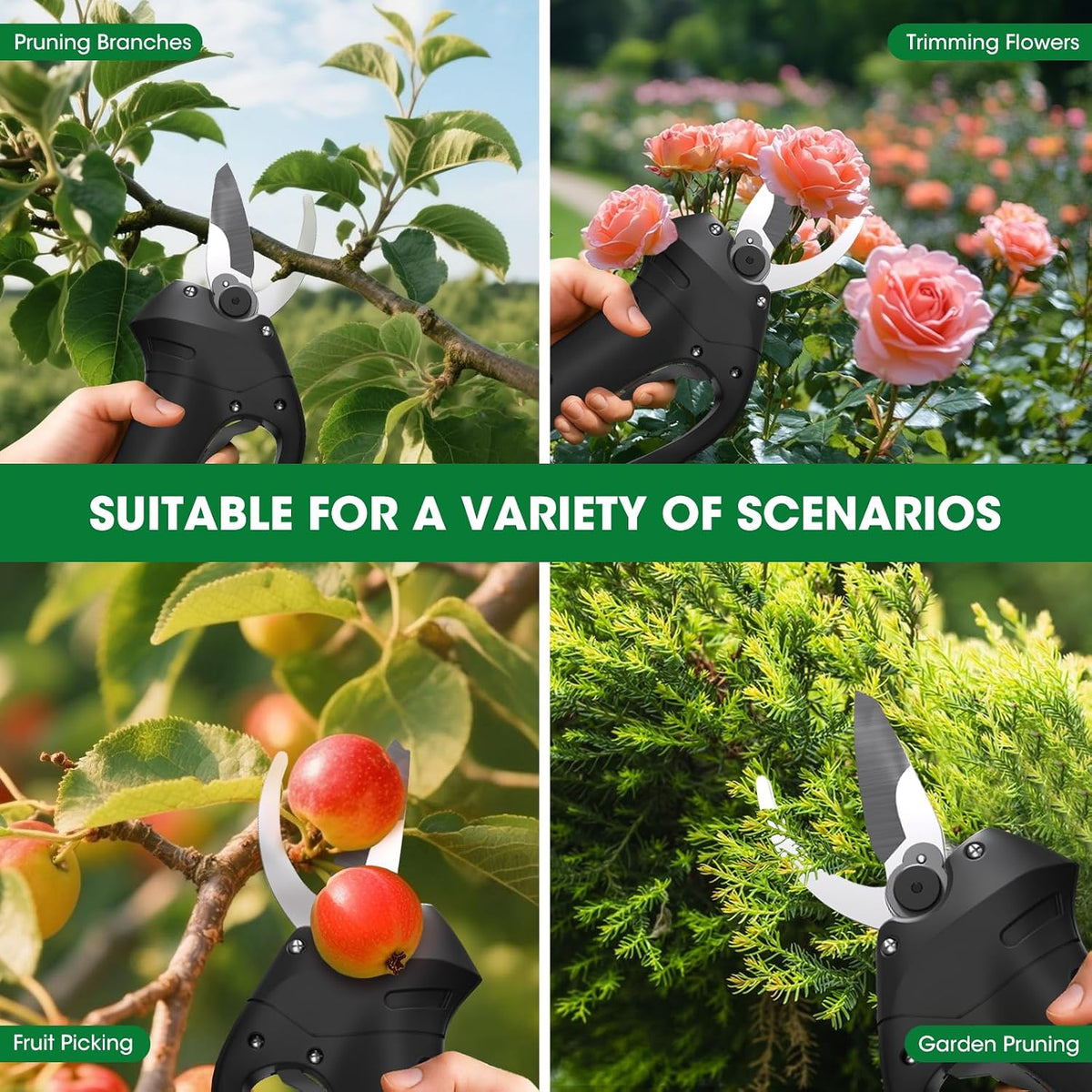 Electric Pruning Shears for Gardening, Portable Cordless Electric Pruner Suitable and Adjustable Cutting Diameter 1 Inch for Gardens, Farms (Included 2Pcs Battery)