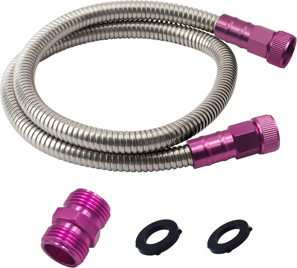 304 Stainless Steel 3 Feet Female to Female Garden Hose with Pink Male to Male Connector for Garden Hose Reel Cart (3ft)