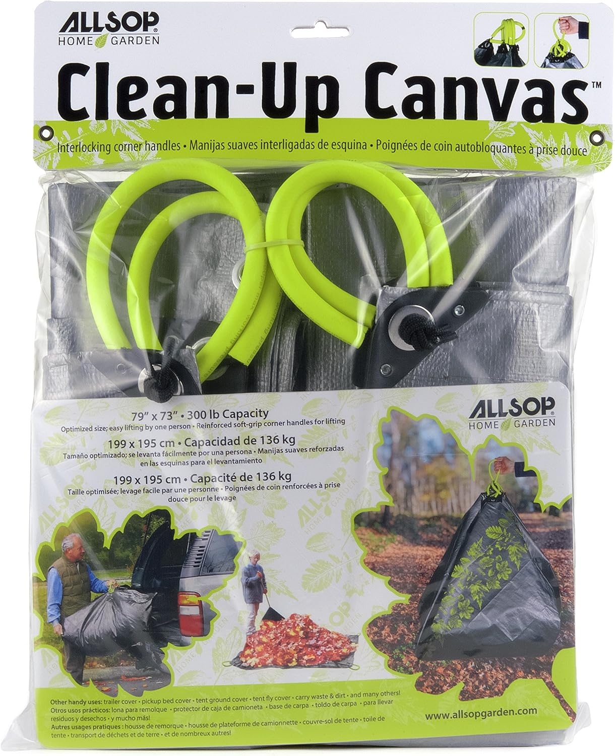 Home & Garden 31586 Clean-Up Canvas Super Duty Tarp with Interlocking Handles of 300 lb Capacity for Garden and Yard Waste