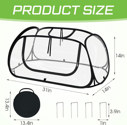 2 Pack Garden Covers for Raised Bed Foldable Clear PVC Greenhouse for Freeze Protection Row Plants Cover Accelerator with Zipper Door Black 32"x13"x14" Protection Vegetable Fruit from Animal