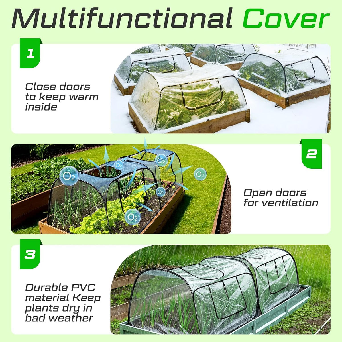 2 Pack Garden Covers for Raised Bed Foldable Clear PVC Greenhouse for Freeze Protection Row Plants Cover Accelerator with Zipper Door Black 32"x13"x14" Protection Vegetable Fruit from Animal