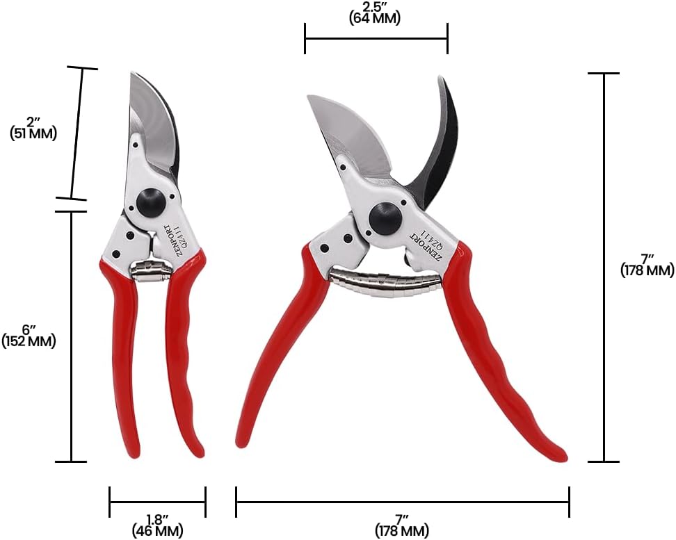 QZ411 Narrow Head Professional Pruner, 1-Inch Cut, 8.25-Inch Long