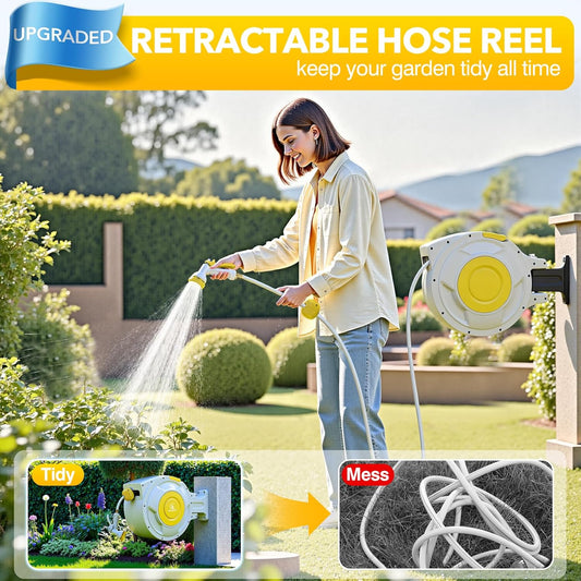 5/8" x 100 ft Retractable Garden Hose Reel, Heavy Duty Water Hose Reel