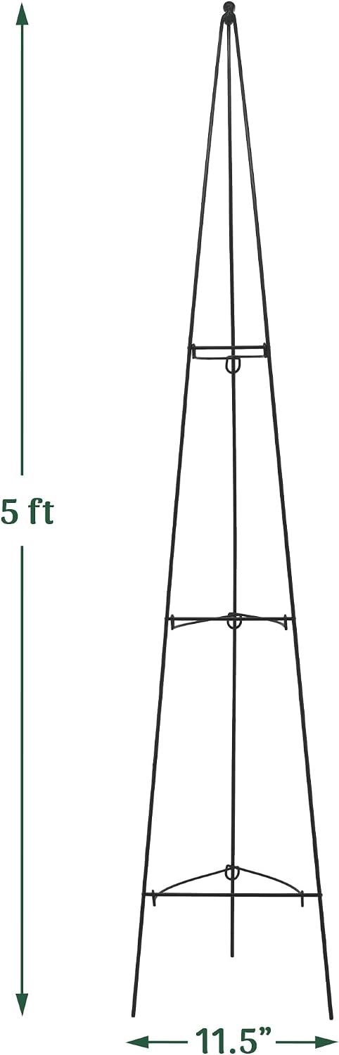 – No Assembly Required – 3 ft Folding Metal Obelisk Trellis for Climbing Plants – Plastic-Coated Grow Support for Indoor Outdoor Flowers, Vegetables, Vines, Ivy