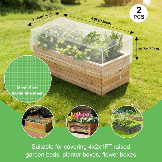 2 Pack Garden Netting for Raised Beds, Raised Beds Bug Net with Drawstring