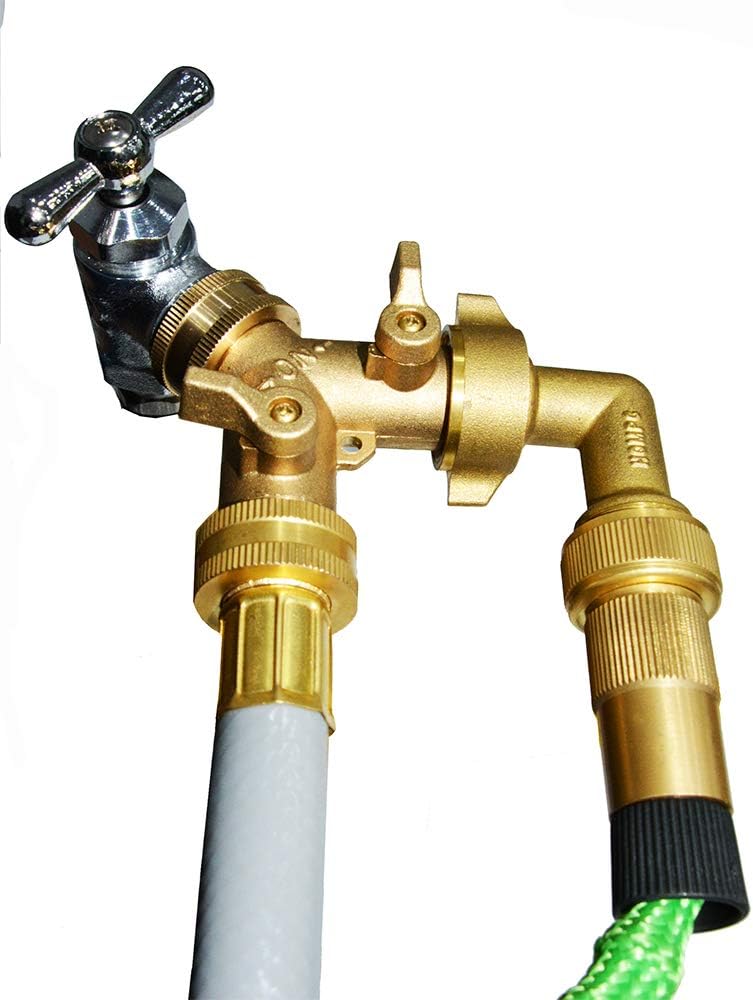 3/4" hose splitter 2 way water splitter male connectors allows you to run 2 hoses, hose quick connectors, hose spigot