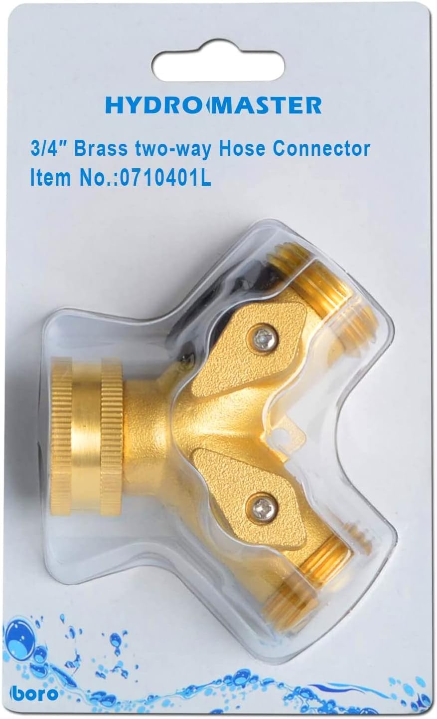 Heavy Duty Brass 2 Way Y Splitter Garden Hose with Comfortable Grip Shut Off Valves, Adapter for Water Tap, Outlet, & Spigot, Includes Extra Rubber Washers