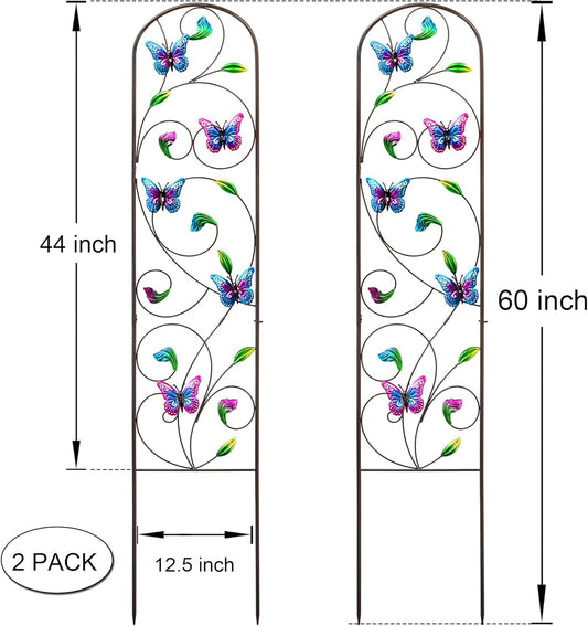 Set of 2 Metal Butterfly Garden Trellis for Climbing Plants, Decorative Vegetables Flowers Vine Trellis for Outdoor Patio, 60'' H x 12.5'' W, Elegant Design (Butterfly)
