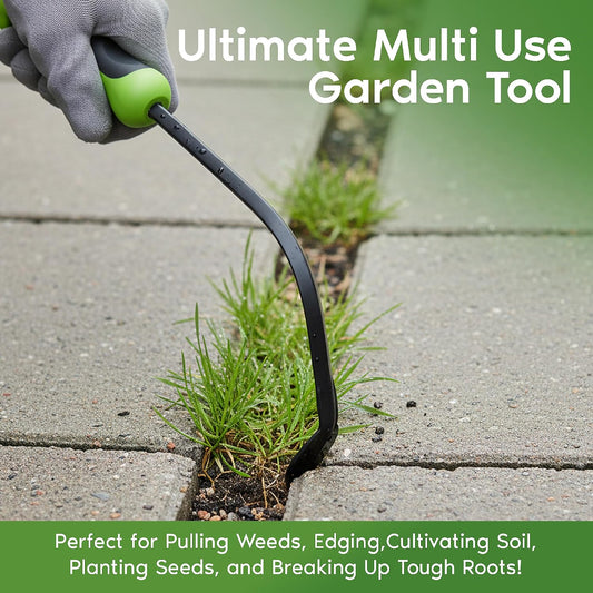 Hook Weeder Tool & Cultivator with Ergonomic Handle – High Carbon Steel Root Weed Puller Cultivator for Dandelion Weeding, Digging, Edging, Planting - Lightweight & Rust Resistant