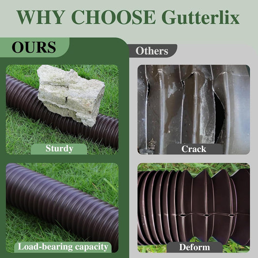 Gutterlix 2 Pack Flexible Gutter Downspout Extensions Extendable from 21" to 67", Downspout Extender Comes with Adapters, Thickened Down spout Drain Extension for Rainwater Drainage(Brown)
