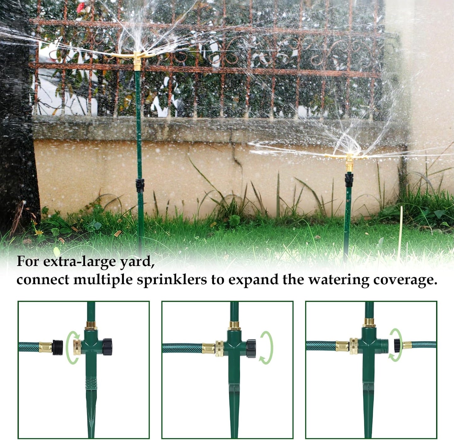 2 Pack 3-Arm Garden Sprinkler, 360 Degree Rotation Garden Water Sprinklers, High-Rise Lawn Sprinkler, Lawn Watering Irrigation System