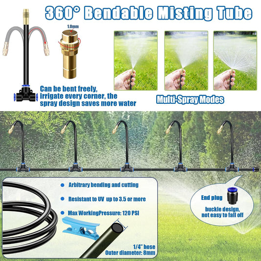 1/4" Drip Irrigation System for Garden Watering 360°Adjustable