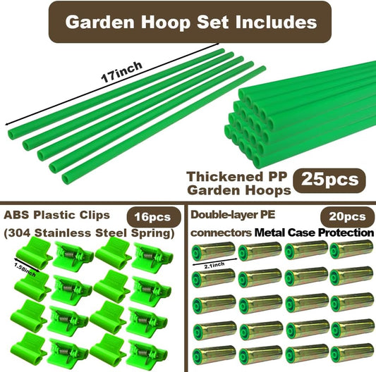 Greenhouse Hoops Set for DIY Grow Tunnel,Metal Connectors Thickened High Tenacity PP Dark Green Garden Hoops for Row Cover,Raised beds,DIY Plant Support Garden Stakes, 25pcs