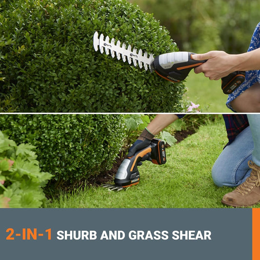 Cordless Grass Shear & Shrub Trimmer, 20V 4" + 8" Bush Trimmer, WG801