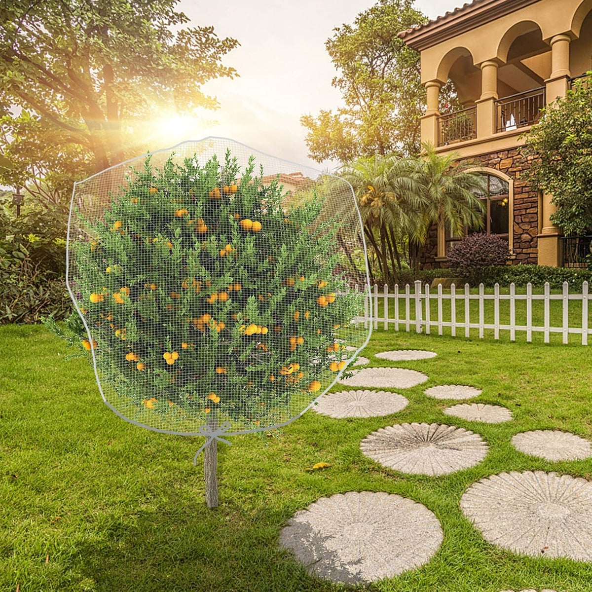 1N 6 x 7 Feet Insect Bird Barrier Netting Mesh with Drawstring, Garden Bug Netting Plant Cover for Protect Plant Fruits Flower from Insect Bird Eating