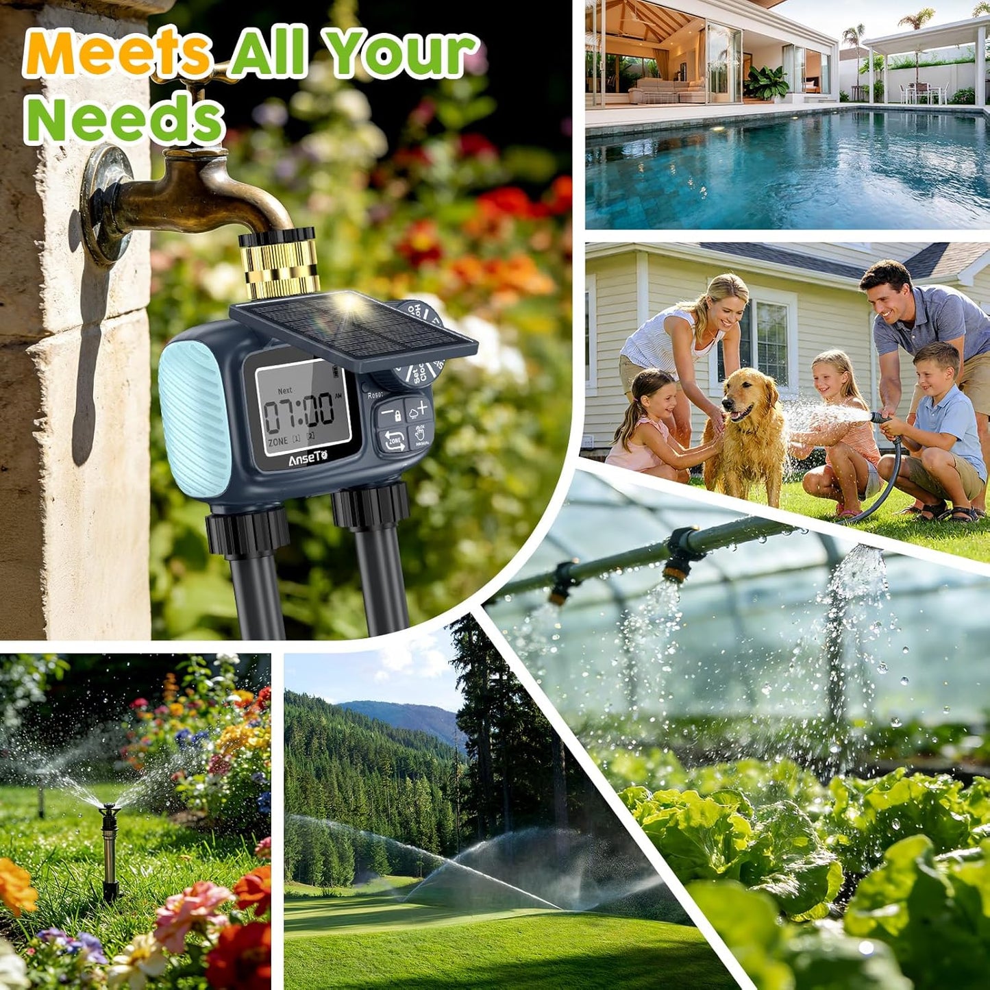 Solar Sprinkler Timer,2 Zone Brass Inlet Water Timer for Garden Hose