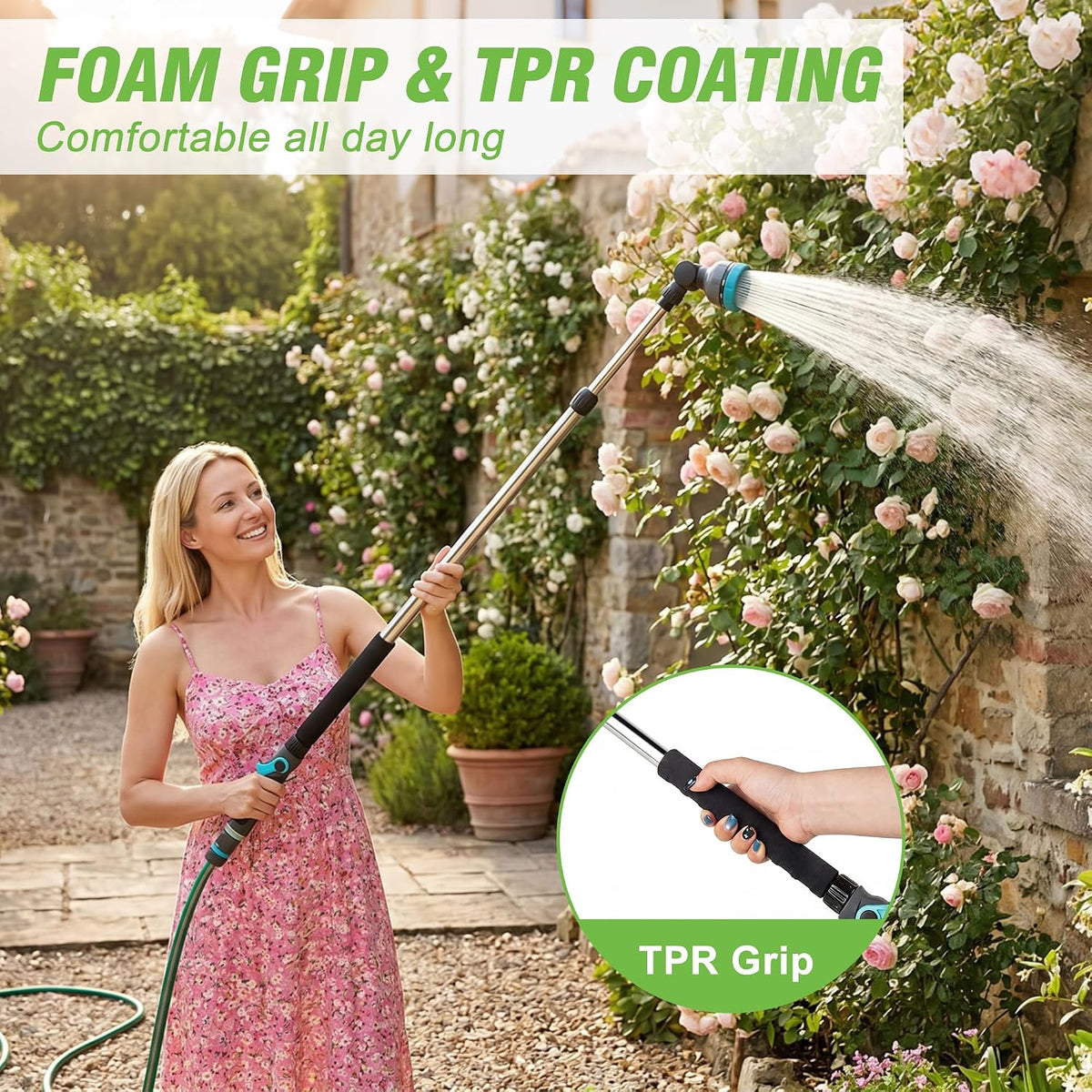 Telescoping Watering Wand with Thumb Control, 37-55 Inch Garden Hose Nozzle