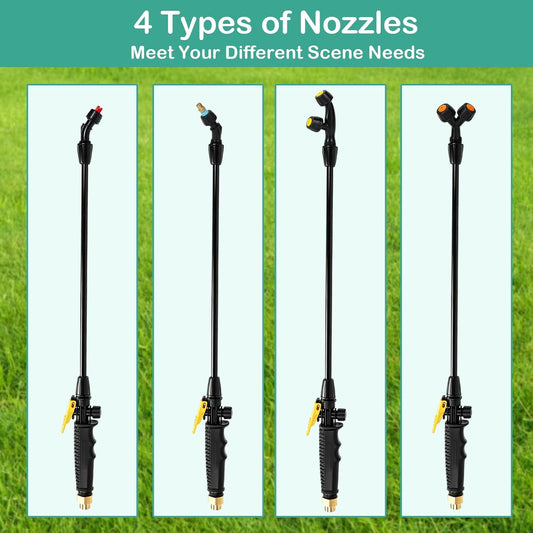 Sprayer Wand Replacement Kit, Acid Resistant Spray Wand with 4 Types Nozzles Brass Fittings, Pump Sprayer Wand, Garden Hose Wand with 1/4" & 3/8" Brass Barbs and 2 Hose Clamps for Watering