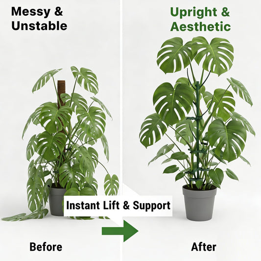 Tree Branch Plant Support Stakes – Stackable Plant Support Sticks with Clips & Velcro Tie – Natural Aesthetic Extendable Trellis for Indoor Plants, Monstera, Pot (Green-12 Pack)