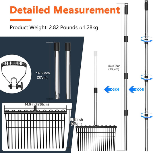 Pitch Forks for Garden with 18 Tines, 53" Non-Slip Adjustable Steel Handle, Durable Broadfork for Turning Hay, Gardening Pitchfork with Universal Extension Handle Attachment for Licorice