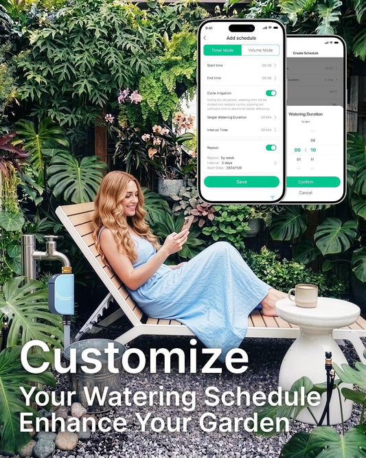WiFi Water Timer for Garden Hose, Smart Sprinkler Controller with Heavy-Duty Brass Inlet & Flow Meter, No Hub Required, App Control Rain Delay Outdoor Hose Valve