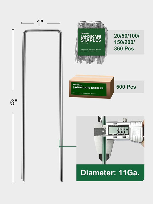 Landscape Staples 6 Inch, 500 Pack 11 Gauge Ground Stakes, Galvanized Steel Garden Spikes Bulk Pack for Large Areas, Secures Turf, Holds Irrigation Tubing