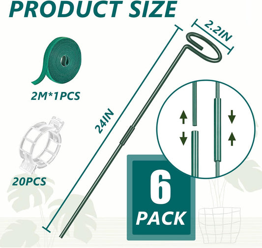 MAFONE 6 Pack 24inch Metal Plant Support Stakes for Outdoor Plants