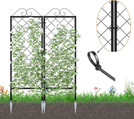 2 Pack Metal Garden Trellises for Climbing Plants, 53.5 Inch Tall Metal Fence Plant Support Trellis for Flower and Vagetable