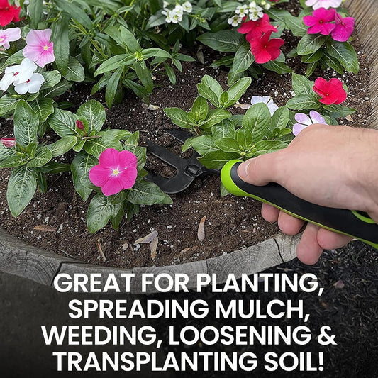 Hand Weeder Fork Tool – Rust Resistant High Carbon Steel – Ergonomic Handle – Great for Planting, Spreading Mulch, Weeding, Loosening & Transplanting Soil