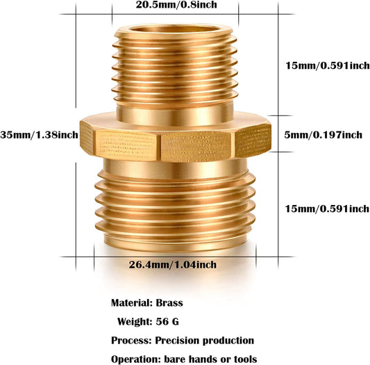 Garden Hose Fittings Connectors Adapter Solid brass Brass Repair Male faucet leader coupler dual water hose connector(3/4" GHT Male to 1/2" NPT Male) (6-Pcs)