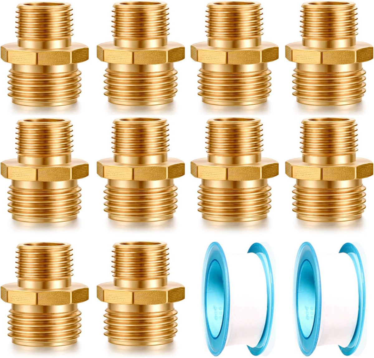 Garden Hose Fittings Connectors Adapter Solid brass Brass Repair Male faucet leader coupler dual water hose connector(3/4" GHT Male to 1/2" NPT Male) (6-Pcs)